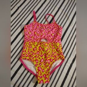 Cat & Jack Pink and Neon Yellow Leopard Print Girls' One-Piece Swimsuit
